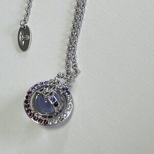 New Vivienne Saturn Westwood Long Gradient violet Orb Chain Necklace Charm